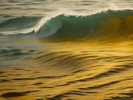 água ondas dentro a mar com dourado cor foto