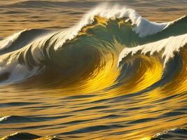 água ondas dentro a mar com dourado cor foto