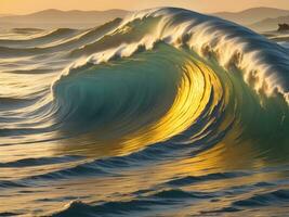 água ondas dentro a mar com dourado cor foto