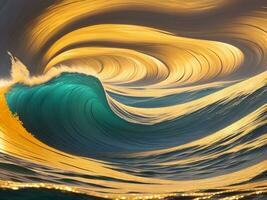 água ondas dentro a mar com dourado cor foto