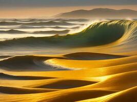 água ondas dentro a mar com dourado cor foto