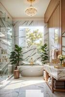 luxo banheiro interior com banheira ai generativo foto