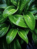 tropical folhas com água gotas em verde folhas fundo. realista folhas textura. vetor ilustração ai generativo foto