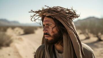 Jesus Cristo dentro a deserto com uma coroa do espinhos. ai gerado foto