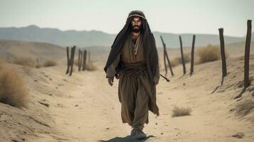Jesus Cristo dentro a deserto com uma coroa do espinhos. ai gerado foto