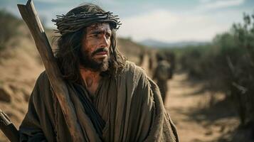 Jesus Cristo dentro a deserto com uma coroa do espinhos. ai gerado foto