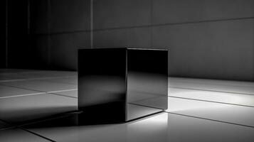 Sombrio vidro cubo reflete luz e cria geométrico sombras, fez com generativo ai foto