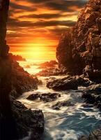 mar natural panorama com pôr do sol, generativo ai foto