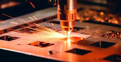 industrial laser corte tecnologia, faísca plano aço Folha fabricação tecnologia - ai gerado imagem foto