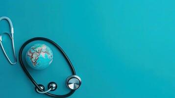 mundo saúde dia bandeira Projeto com azul fundo, ai generativo foto