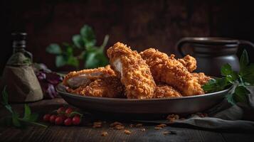 crocantes frango propostas com vegetal ornamento, ai generativo foto