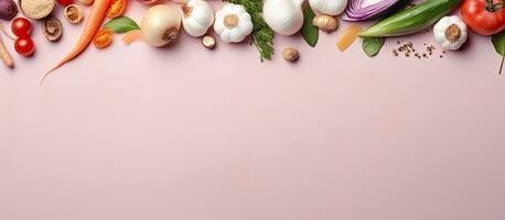 foto do uma colorida sortimento do legumes em uma vibrante Rosa fundo com cópia de espaço