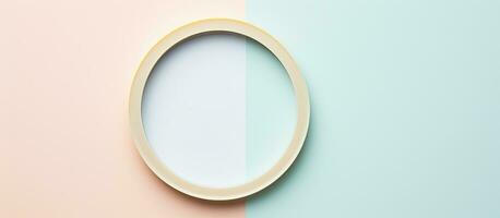 foto do a oval espelho em uma pastel parede com amplo espaço para criativo aditivos com cópia de espaço