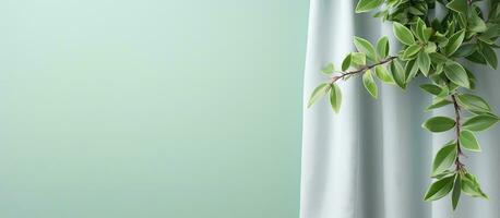 foto do uma vibrante verde plantar contra uma texturizado cortina, criando uma natural e calmante atmosfera com cópia de espaço