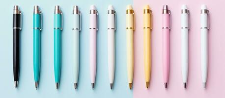 foto do cinco colorida canetas ordenadamente arranjado em uma branco fundo com cópia de espaço