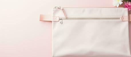foto do uma branco saco com uma Rosa fita suspensão elegantemente com cópia de espaço