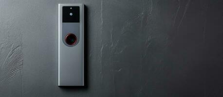 foto do uma vermelho botão em uma porta lidar com com cópia de espaço