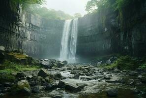 panorâmico lindo profundo floresta cachoeira, generativo ai foto