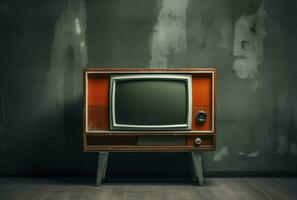 retro velho televisão conjunto receptor em parede fundo. vintage Instagram estilo filtrado foto, generativo ai foto