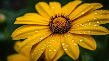 ai generativo fechar-se detalhe do uma amarelo margarida flor durante Primavera dentro a ornamental jardim foto