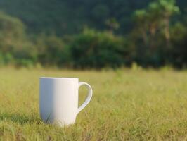 brincar do uma branco caneca em natureza fundo ai generativo foto