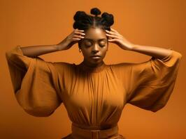 estúdio tiro do africano mulher dinâmico emocional gestos ai generativo foto