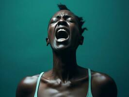 estúdio tiro do africano mulher dinâmico emocional gestos ai generativo foto