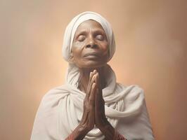 estúdio tiro do africano mulher dinâmico emocional gestos ai generativo foto