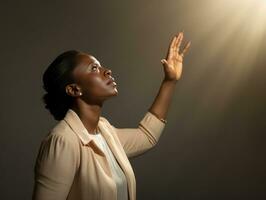 estúdio tiro do africano mulher dinâmico emocional gestos ai generativo foto