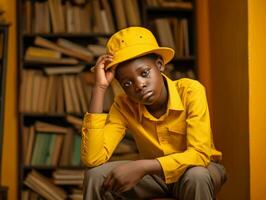 africano criança dentro emocional dinâmico pose dentro escola ai generativo foto