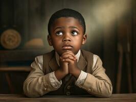 africano criança dentro emocional dinâmico pose dentro escola ai generativo foto