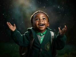 africano criança dentro emocional dinâmico pose dentro escola ai generativo foto