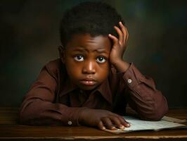 africano criança dentro emocional dinâmico pose dentro escola ai generativo foto