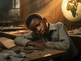 africano criança dentro emocional dinâmico pose dentro escola ai generativo foto