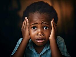 africano criança dentro emocional dinâmico pose dentro escola ai generativo foto