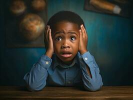 africano criança dentro emocional dinâmico pose dentro escola ai generativo foto