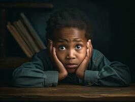 africano criança dentro emocional dinâmico pose dentro escola ai generativo foto