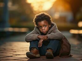 africano criança dentro emocional dinâmico pose dentro escola ai generativo foto