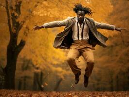 africano homem dentro emocional dinâmico pose em outono fundo ai generativo foto