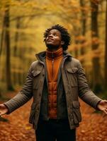 africano homem dentro emocional dinâmico pose em outono fundo ai generativo foto