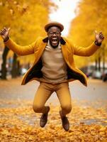 africano homem dentro emocional dinâmico pose em outono fundo ai generativo foto