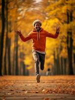 africano homem dentro emocional dinâmico pose em outono fundo ai generativo foto