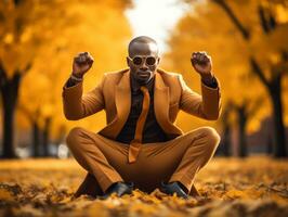 africano homem dentro emocional dinâmico pose em outono fundo ai generativo foto