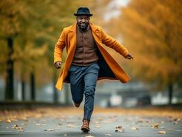 africano homem dentro emocional dinâmico pose em outono fundo ai generativo foto