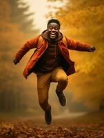 africano homem dentro emocional dinâmico pose em outono fundo ai generativo foto