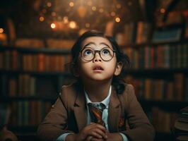 ásia criança dentro emocional dinâmico pose dentro escola ai generativo foto