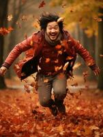foto do emocional dinâmico pose ásia homem dentro outono ai generativo