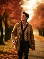 foto do emocional dinâmico pose ásia homem dentro outono ai generativo