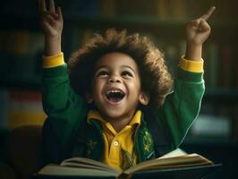 foto do emocional dinâmico pose brasileira criança dentro escola ai generativo