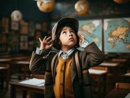 foto do emocional dinâmico pose brasileira criança dentro escola ai generativo